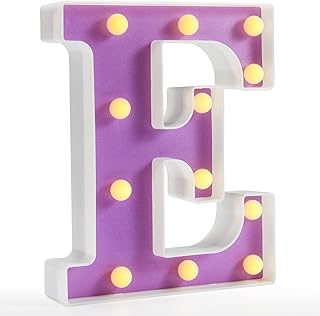 Pooqla LED Letter Lights, Purple Light Up Alphabet Sign, Colorful DIY Marquee Night Light with Warm White LED, Home Party Birthday Wedding Bar Decoration, Purple Letter E