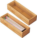 mDesign Wooden Bamboo Office Drawer Organizer Box Tray, Stackable Storage for Drawers, Cabinets, Shelves, Cubby, or Desktop, Hold Pens, Pencils, Supplies, Echo Collection, 2 Pack, Natural Wood Finish