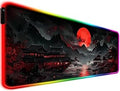 RGB Japanese Dreamy Lakescape Full Moon Gaming Desk Mat, Computer Keyboard Large Extended Long LED Mouse Pad for Office and Home, XL (W07)
