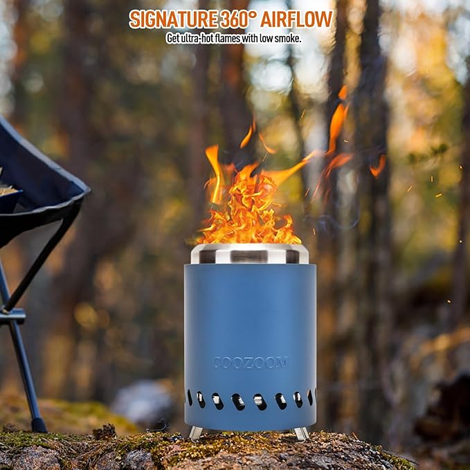 Portable Table Top Fire Pit with Stand, 5.5" Stainless Steel Mini Outdoor Low Smoke Burning Tabletop Firepit Fueled by Pellets or Wood, for Outside Camping Blue