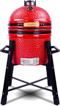 London Sunshine Ceramic Kamado Charcoal BBQ Grill and Smoker, Stainless Steel Grates -15" Ceramic with Tall Stand (RED)