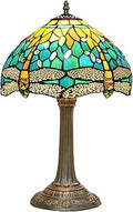 Tiffany Lamp Green Dragonfly Style Stained Glass Lamps Teal Bedroom Bedside Table Lamp for Dorm Office Art Craft Antique Decor Accent Aesthetic Nightstand Retro Metal Reading Lamps 12 inch