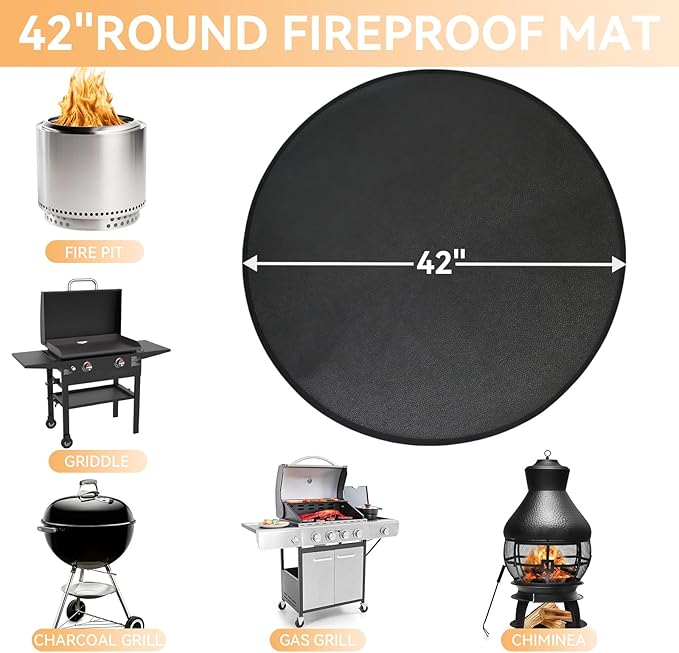 42'' Round Fire Pit Mat for Solo Stove Bonfire, Double-Sided Fireproof Under Grill Mat, Bonfire Accessories for Outdoor Deck Patio Grass, Oil-Proof & Waterproof, Easy to Clean