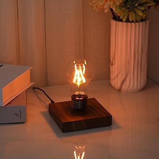 Levitating Lamp,Floating Light Bulb,Magnetic Levitating LED Desk Lamp for Unique Gifts,360 Degre Rotating Night light,Levitating Cool lamps for Home & Office,Birthday Christmas gift,Square Wooden Base