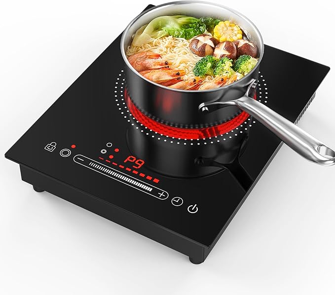 1800W Electric Cooktop Single Burner, 110V Electric Stove with LED Touch Control, 10 Power Levels, Child Safety Lock, Timer & Overheat Protection.
