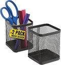 1InTheOffice Pen Cup Holder, Metal Mesh Pencil Cup Holder, Stackable Wire Mesh Regular Pencil Holder, Matte Black 2 Pack