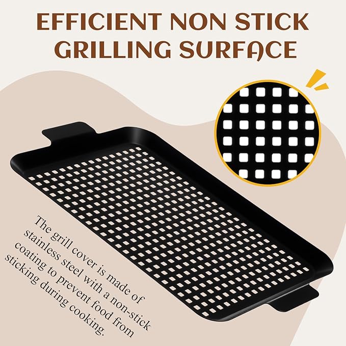 3 Pack Grill Tray for Outdoor Grill Stainless Steel Nonstick Grilling Baskets with Holes and Handles Heavy Duty Perforated Grilling Tray Barbecue Accessories for Vegetable, 2 Size