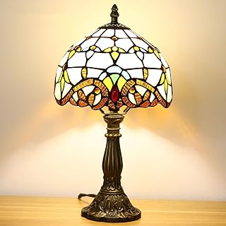 Tiffany Style Table Lamp, Baroque Style Stained Glass Lamp, 8 Inch Small Antique Lamp, for Bedside Nightstand Bedroom Living Room Home Office, Include LED Bulb