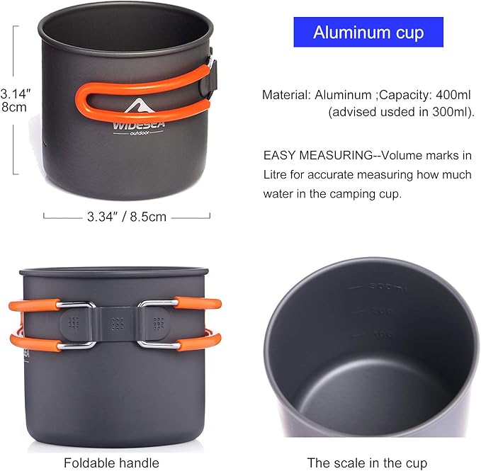 widesea 8PCS Camping Cookware Mess Kit Backpacking Outdoor Lightweight with Pot Pan Tableware