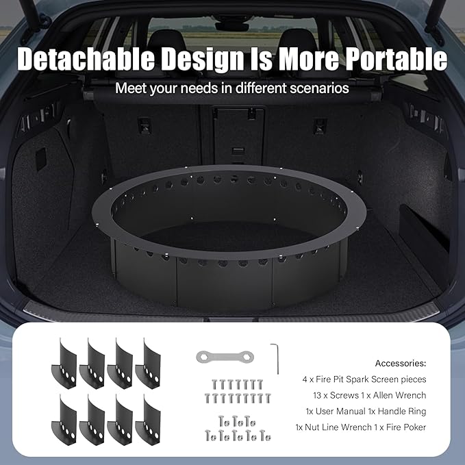 39 Inch Fire Pit Ring for Outside, Large Smokeless Firepit Insert, Wood Burning Fire Pit Rim, DIY Fire Rings for Yard/Garden Bonfires, Outdoor Fireplace, Carbon Steel, Matte Black