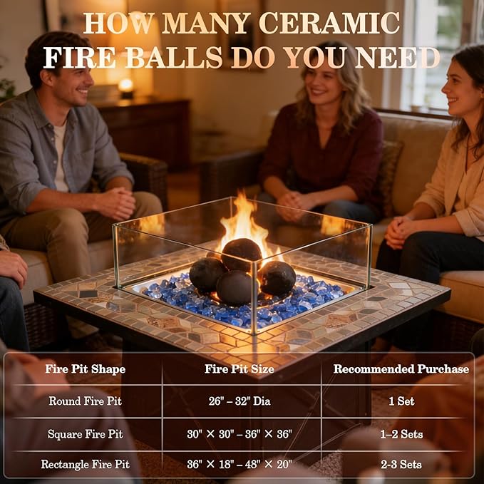 GRISUN Ceramic Fire Balls, 5 Inch Set of 6 Round Fire Stones for Natural or Propane Fireplace, Reusable Fireballs for Indoor & Outdoor Fire Pit/Fireplace/Fire Bowls, Black