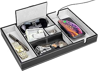 Leather Valet Tray for Men - EDC Catch All, Dresser Organizer, Jewelry & Wallet Desk Accessory, Bedside Entryway Key Catchall