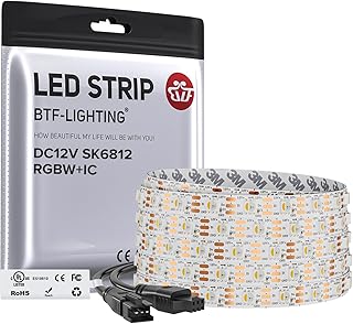 BTF-LIGHTING SK6812(Similar WS2812B) UL Listed RGBW RGB+Warm White(3000K) Individually Addressable DC12V 16.4FT 60LED/m 4 Colors in 1 Light Dream LED Strip IP30 White PCB(No Adapter or Controller)