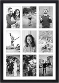 Golden State Art, 13.6x19.7 Black Photo Wood Collage Frame with Real Glass and White Displays (9) 4x6 Pictures
