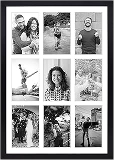 Golden State Art, 13.6x19.7 Black Photo Wood Collage Frame with Real Glass and White Displays (9) 4x6 Pictures