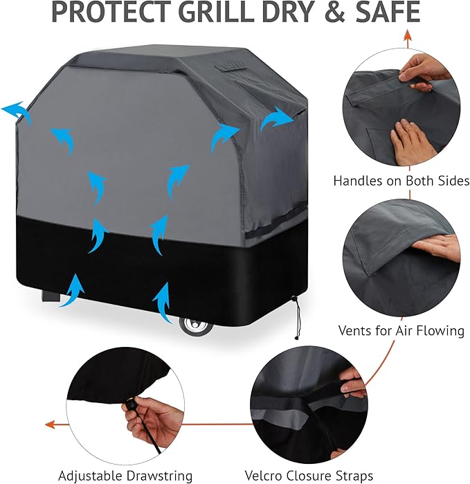 Heavy Duty Grill Cover 49 Inch, 600D Oxford Water Resistant UV & Fade Resistant BBQ Cover for Weber Char-Broil Dyna Glo Nexgrill Charcoal Gas Grill (49”W x 25”D x 43”H, Gray/Black)