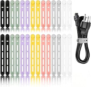 28Pcs Silicone Cable Ties Reusable, Multipurpose Cable Management Organizer, Adjustable Fastening Cable Straps with Locking Buckles, High Elasticity Cord Organizer, Travel Essentials(2 Sizes, 7Colors)