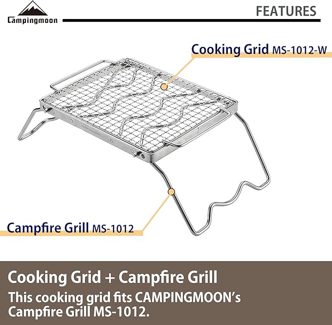 CAMPINGMOON Cooking Grid Campfire Grill Grid BBQ Replacement Grate 304 Stainless Steel Portable Handle (Silver 9.4 x 7.9)