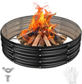 YSEJOMP 48 Inch Round Galvanized Fire Pit Ring/Fire Ring - Foldable and Perfect for Outdoor Gatherings and Campfires in The Yard/Garden/Park/Beach (Black+Gray, 4 FT Diameter+1 FT Tall)