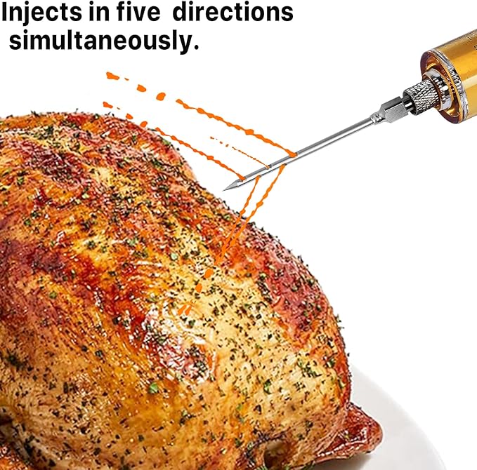 Turkey Injector Syringe - 3 Marinade Injector Needles, Meat Injector Syringe 1OZ, Portable Meat Injector Kit with Black BBQ Brush & Cleaning Brush for Smoked BBQ Grill, Food Syringe with 5-Hole Needle