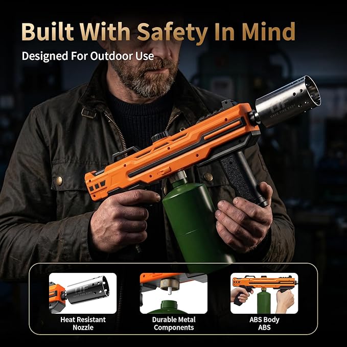 Propane Torch Gun, Adjustable Flame Blow Torch for Cooking, Powerful Grill Torch and BBQ Torch for Charcoal, Fire Torch for Searing Steak, Camping and Outdoor Use (Tank Not Included)