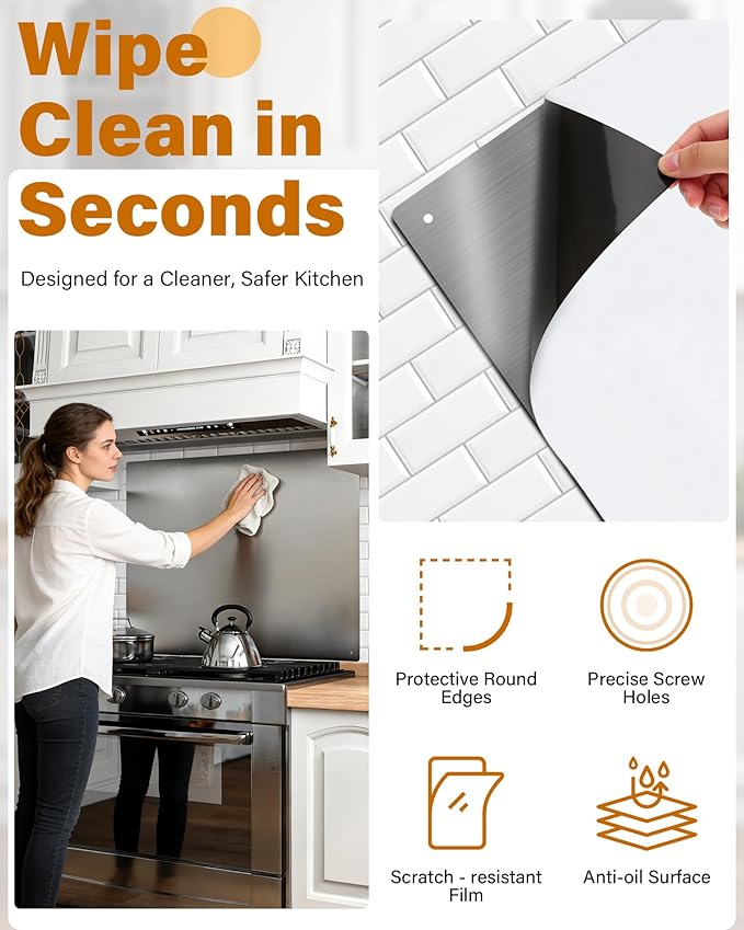 24 x 30 In Stainless Steel Backsplash - Kitchen Wall Splash Guard Behind Stove, Easy Clean and Installation