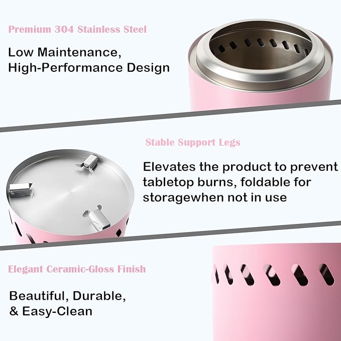 Tabletop Fire Pit 9.7 x 7.1 inch By Viva Garden, Low Smoke Camping Stove for Outdoor & Patio, Fueled by Pellets or Wood (Pink, 9.7 x 7.1 inch)