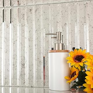 Diflart Peel and Stick Mirror Backsplash Tile, Light Antique, 11.8 x 11.8 Inch, Beveled Mirror Strip Tile for Kitchen Bathroom Bar Accent Wall, Pack of 5 Sheets