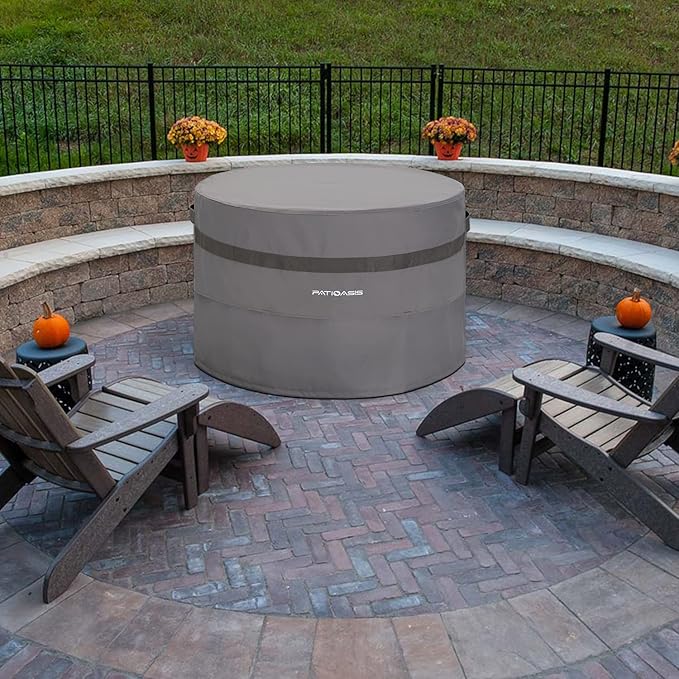 Waterproof Fire Pit Cover Round 40''d x 24''h Grey UV-Resistant Ripproof Outdoor Furniture Covers for Round Propane Fire Pit
