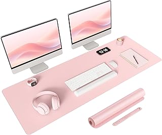 YSAGi Non-Slip Leather Desk Pad Long Size, Waterproof Laptop Computer Desk Keyboard Mat, Table Protector Blotter Mat, Large Mouse Pad for Office/Work/Home/Decor(Pink, 47" x 17")