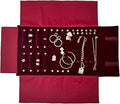 UnionPlus Velvet Jewelry Case Roll Bag for Necklace Bracelet Earrings Rings Multi-compartments, Great Jewelry Organizer for Travel, Burgundy