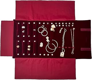 UnionPlus Velvet Jewelry Case Roll Bag for Necklace Bracelet Earrings Rings Multi-compartments, Great Jewelry Organizer for Travel, Burgundy