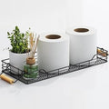 VITVITI Metal Toilet Paper Basket Storage, Bathroom Toilet Tank Tray with Bamboo Handle Countertop, Back of Toilets Tray Basket for Vanity Kitchen Counter Decor, Black