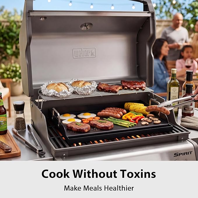 Utheer 17" x 13" Nano-Ceramic Nonstick Griddle for Gas & Charcoal Grills – Universal Flat Top Griddle with Grease Groove/Reinforced Ridges/High Sidewalls, Perfect for Healthy Cooking,Parties & Camping