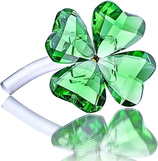 HDCRYSTALGIFTS 4'' Crystal Flower Dreams Four Leaf Clover Figurine Collectibles Green Crystal Glass Statue Ornament Lucky for Mom Women Car Table Shelf Decorations,Green