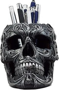 Ebros Gift Tribal Tattoo Floral Skull Pen Holder Figurine 5.75" L Office Desktop Ossuary Skulls Decor Cranium Skeleton Head Stationery Holder As Halloween Macabre Graveyard Spooky Decorative Statue