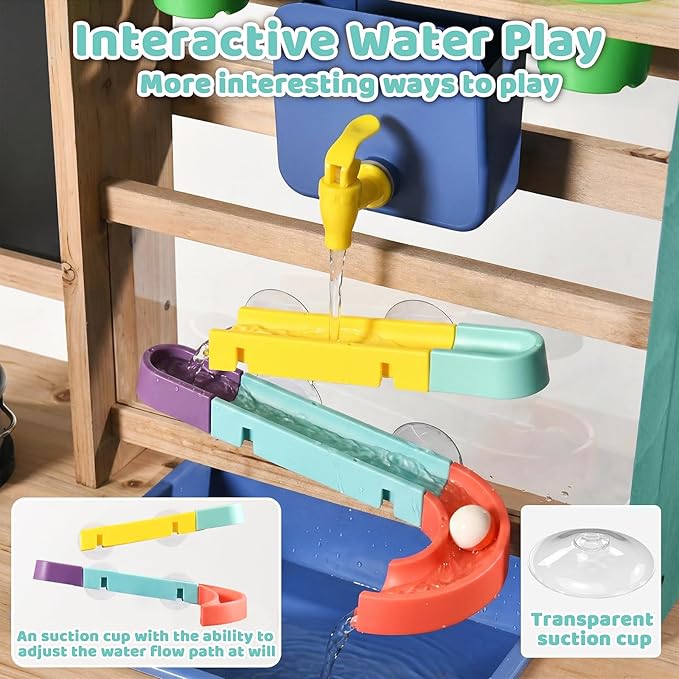 Wooden Outdoor Mud Kitchen for Kids, Pretend Play Kitchen Playset with Removable Sink, Faucet, Stove Top, Planting Area & Cooking Accessories, Toddler Gift for Boys Girls Ages 3+ (Green)