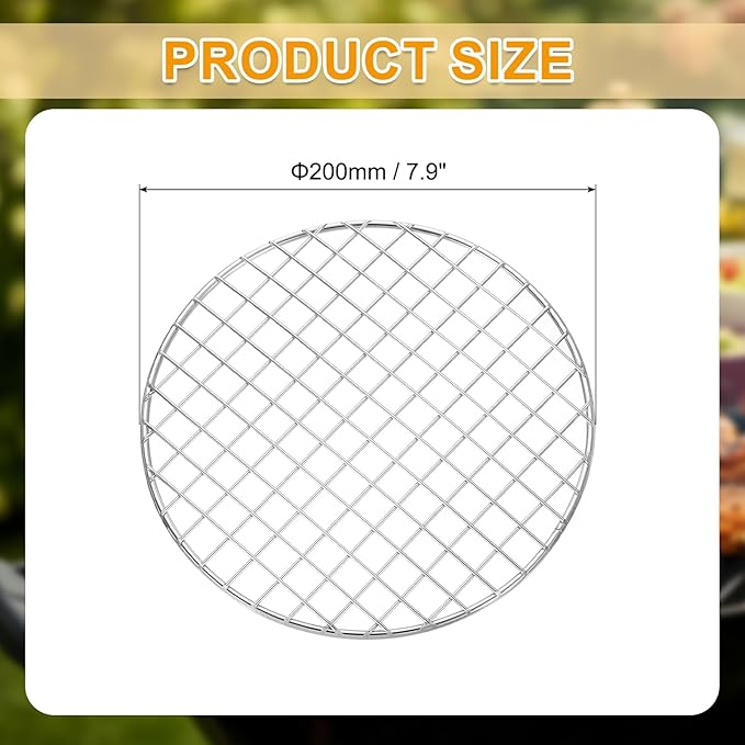 uxcell Round Cooking Rack, Dia 7.9 Inch Stainless Steel Grill Grate Cross Wire Barbecue Grill for Cooking Baking Air Fryer Racks, Silver