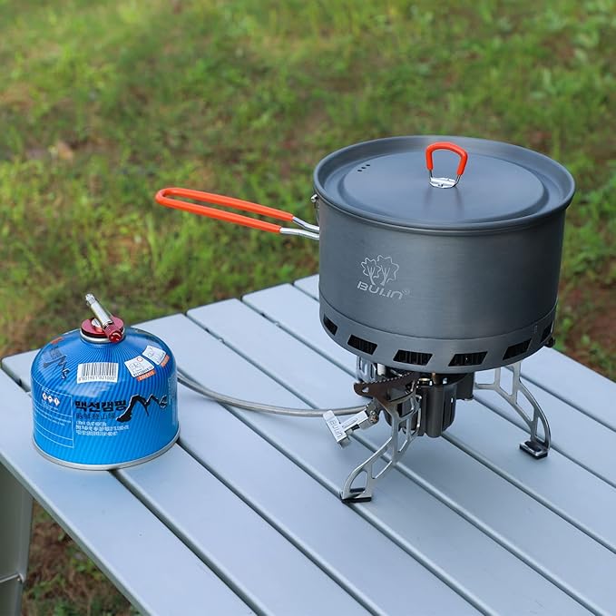 Bulin Camping Pot, 1.5L/2.1L High Efficiency Backpacking Pot Ultralight Camping Cooking Set Cookware Gear with Heat-Proof Handle & Heat Exchanger for Outdoor Picnic Hiking Travel
