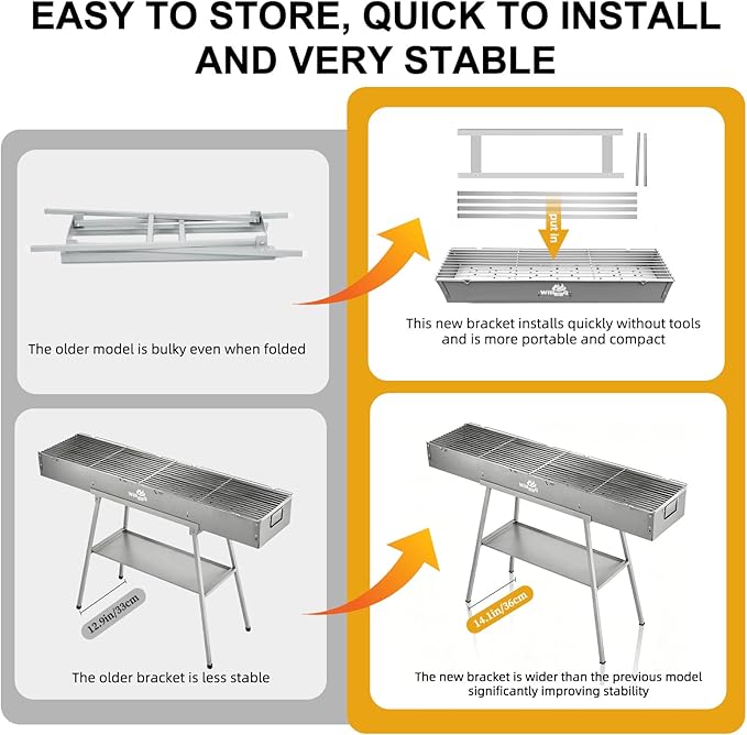 WILLBBQ Charcoal Grills Commercial Quality Portable Hibachi BBQ Lamb Skewer Detachable‌ Camping Barbecue Grill for Backyard Outdoor Cooking Use(39.4x10.3x5.1 inch)