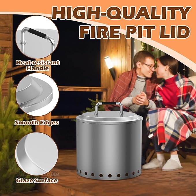Fire Pit Lid for Solo Stove Yukon 27" Accessories, Round Fire Pit Cover for Solo Stove Lid Yukon Cover, Stainless Steel Lid with Handle for Solo & More 27" Firepit Camping Accessory