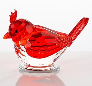 Arikyrist Crystal Handmade Red Bird with a Cockscomb Gifts for Bird Lovers Women Men, Art Glass Birds Collectible Figurines for Desk Table Home Office Decoration