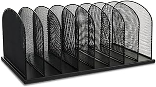 Safco Onyx Desk Organizer, 8 Side by Side Vertical Compartments, Office and Classroom Mailbox, Paper and Mail Sorter, Steel Mesh, Black