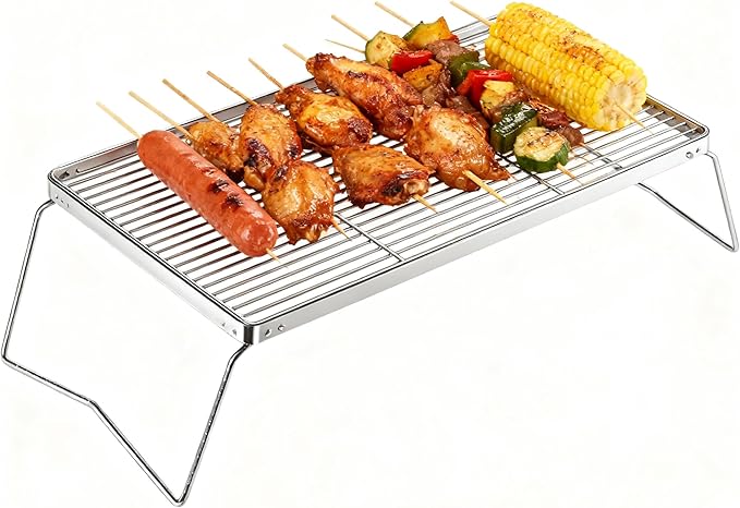 15.8" Folding Campfire Grill, 304 Stainless Steel, Portable Firepit Grate for Camping, Hiking, Picnics