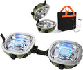 INFOOD Propane Camping Stove 20,000 BTU - Portable 2 Burner Gas Stove with Adjustable Flame Control, Piezo Ignition, Carry Bag & Propane Adapter Hose, Folding Design for Camp, BBQ, Tailgating, Green