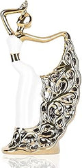 DOVDOV Peacock Statue and Sculpture, Female Dancer Sculpture, Modern Home Golden Ceramic Statue for Coffee Table, Entrance, Living Room, Bedroom Office Decoration Accessories (White Gold)
