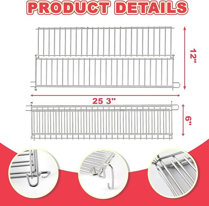 66044 Warming Rack for Weber Genesis II GS4 300 Series Genesis 2 E310 S310 E330 E315 S315 S335 Grill Parts Upgrade Foldable Warming Rack for Weber 61015764 Accessories SUS304 Stainless Steel 25 3/4"