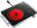 1800W Portable Electric Stove, 110v Electric Burner with Carry Handle Hot Plate, Ceramic Infrared Single Burner Cooktop, Touch & Knob Control Timer, Safety Lock (Black)