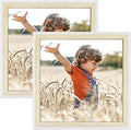 Frametory, Picture Frame Deep Split Molding Easel Stand for Table/Desk Display Layered Look Design Landscapes, Portraits, Artworks (2-Pack, White/Natural, 8x8 Frame)