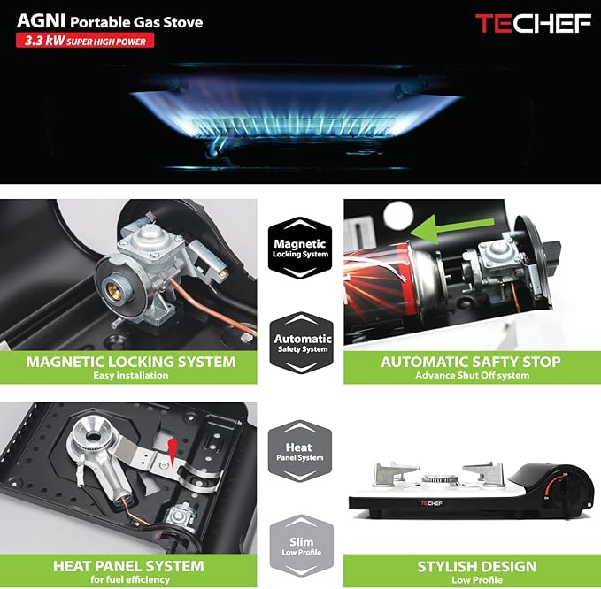 TECHEF - AGNI Portable Butane Gas Stove Burner, Made in Korea (Stove + 4 Butane)